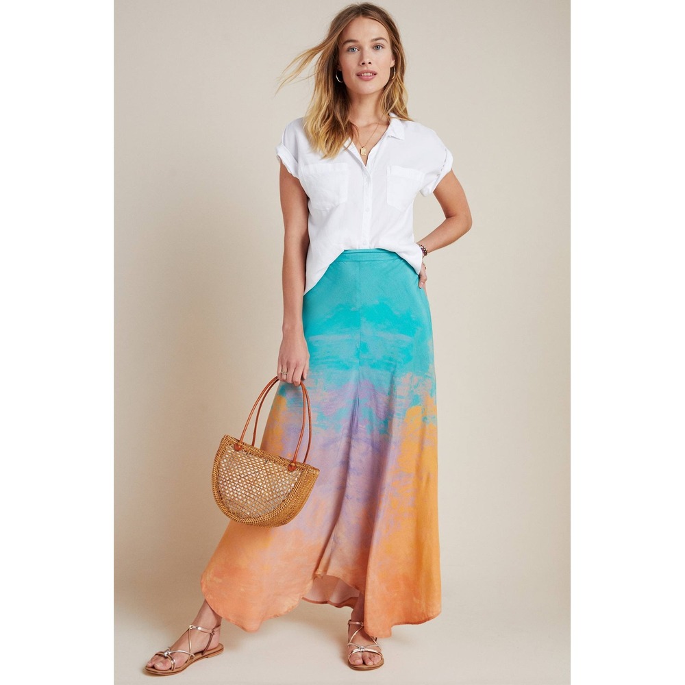 Blank London Anthropologie Amalia Sunset Watercolor Maxi Skirt Medium